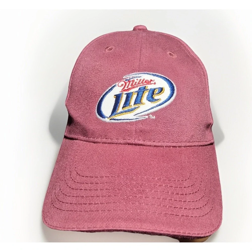 Miller Lite Beer Hat Acme Burgundy Cotton Adjustable Dad Cap Embroidered Logo